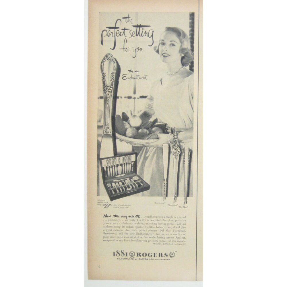 Vintage 1950s 1881 Rogers Enchantment Silverplate Flatware Advertisement Print